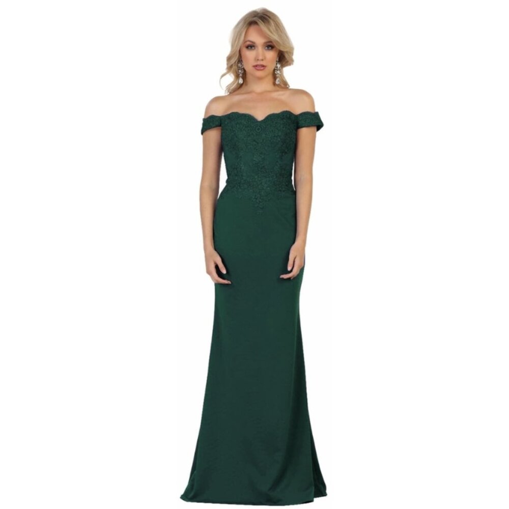 Hunter Green Form-Fitting Evening Dress By May Queen MQ1529